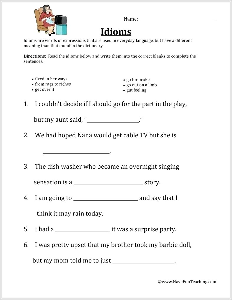 3rd Grade Idioms Worksheet