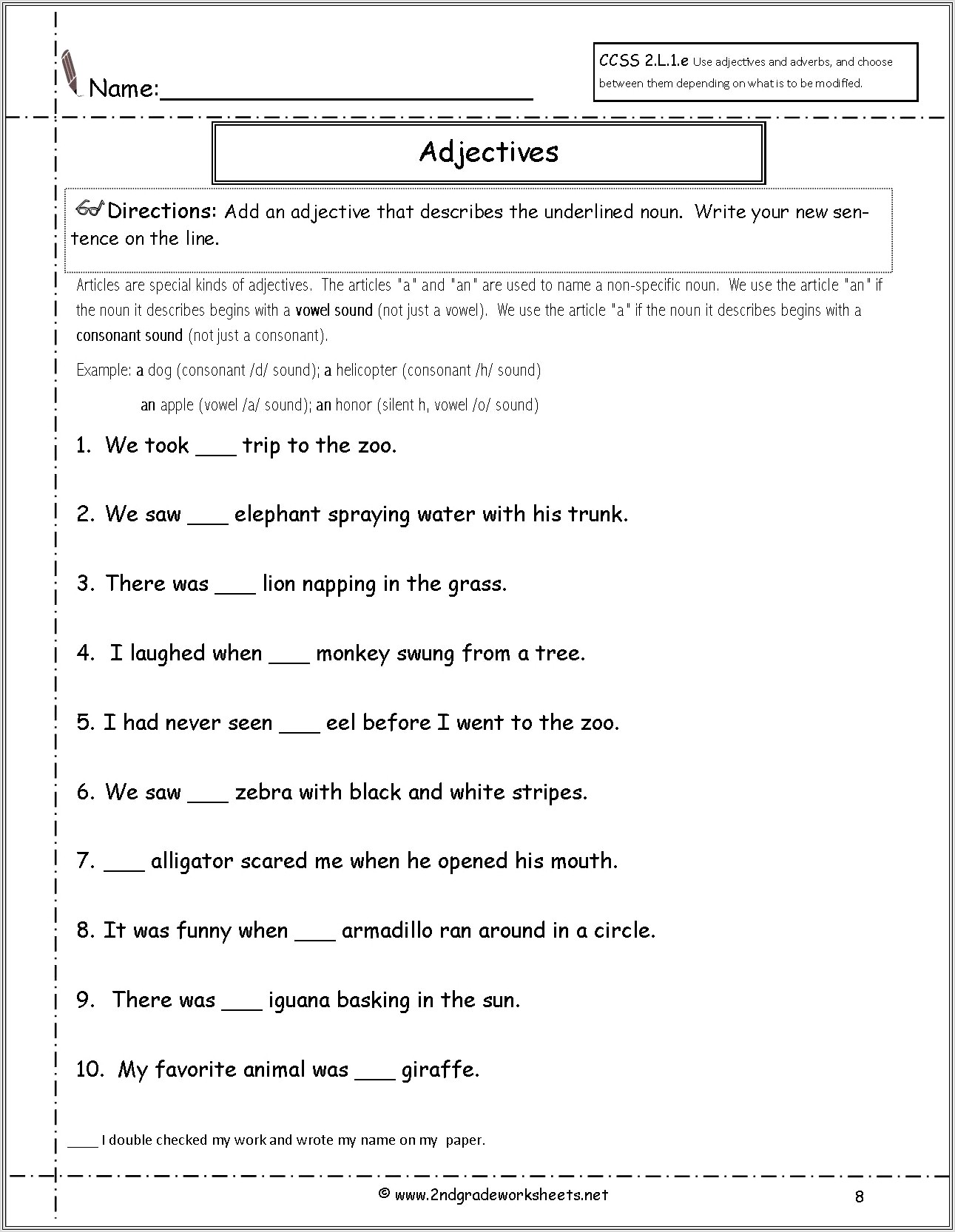 3rd Grade Language Printable Worksheets