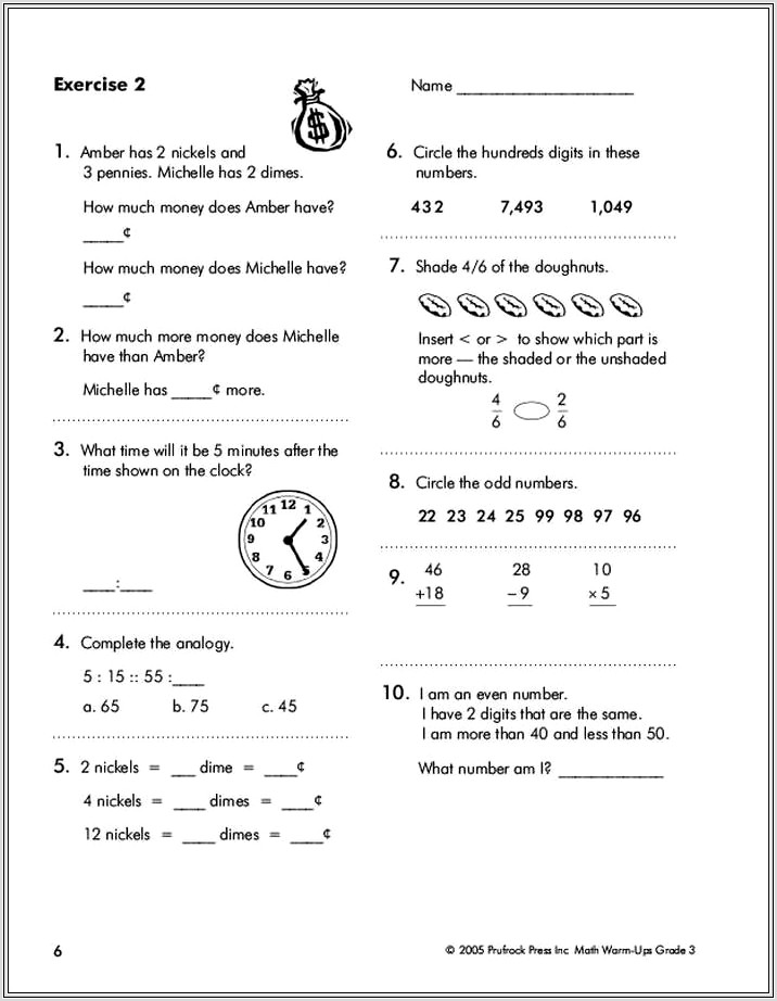 3rd Grade Math Warm Up Worksheet