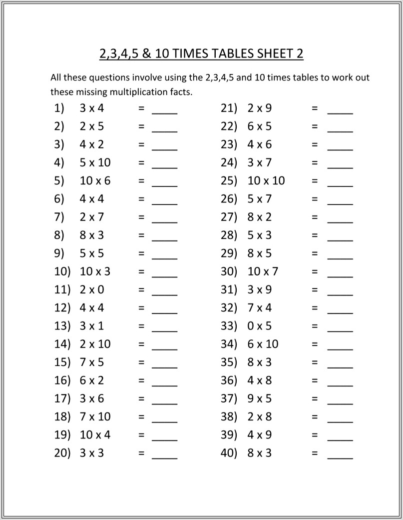 3rd Grade Multiplication Printable Worksheets