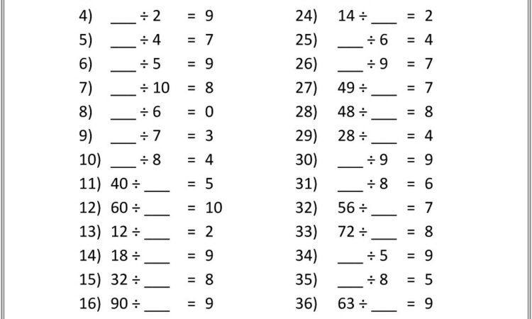 3rd Grade Printable Division Worksheets