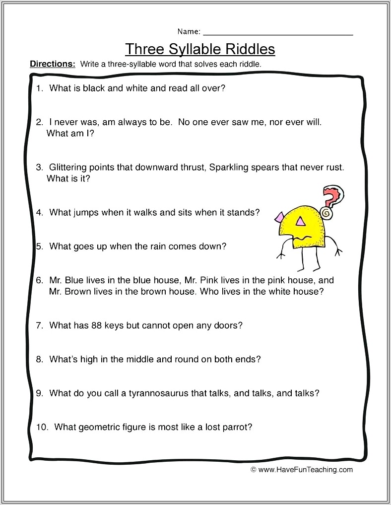 3rd Grade Riddles Worksheets