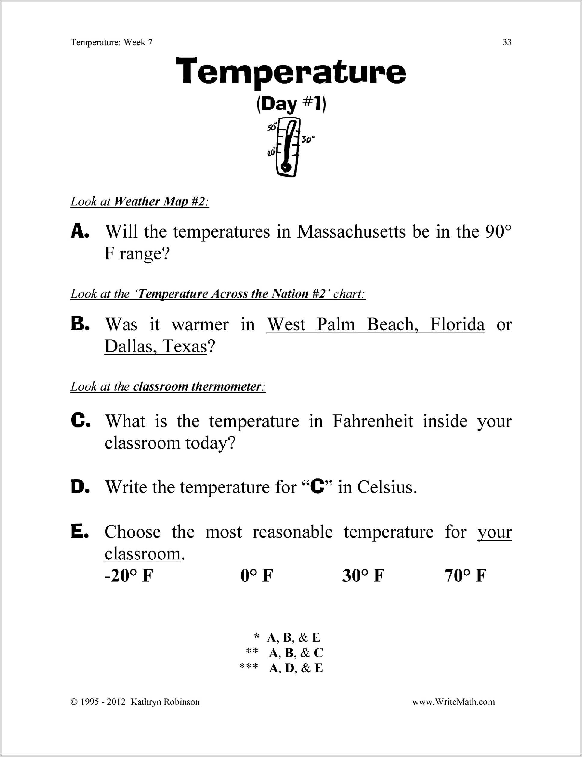 3rd Grade Thermometer Worksheets