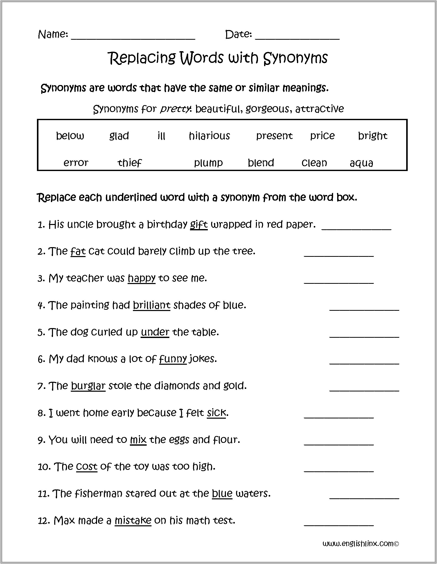 3rd Grade Vocabulary Worksheets Free