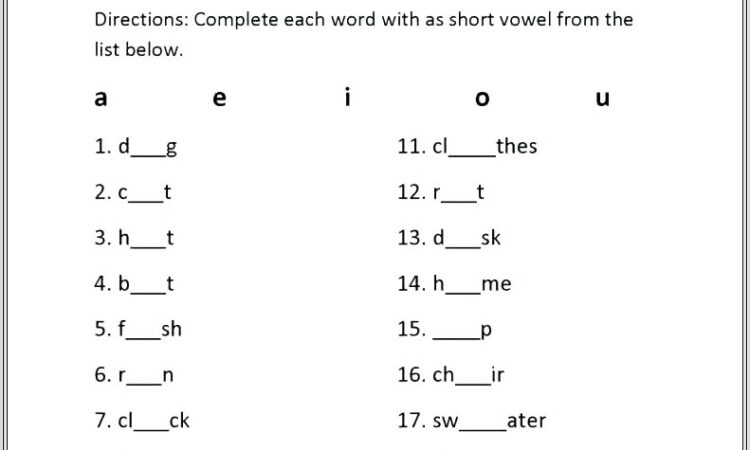 3rd Grade Vowel Worksheets