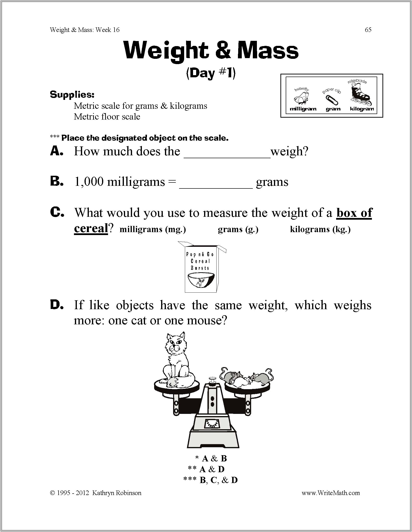 3rd Grade Weight Worksheets