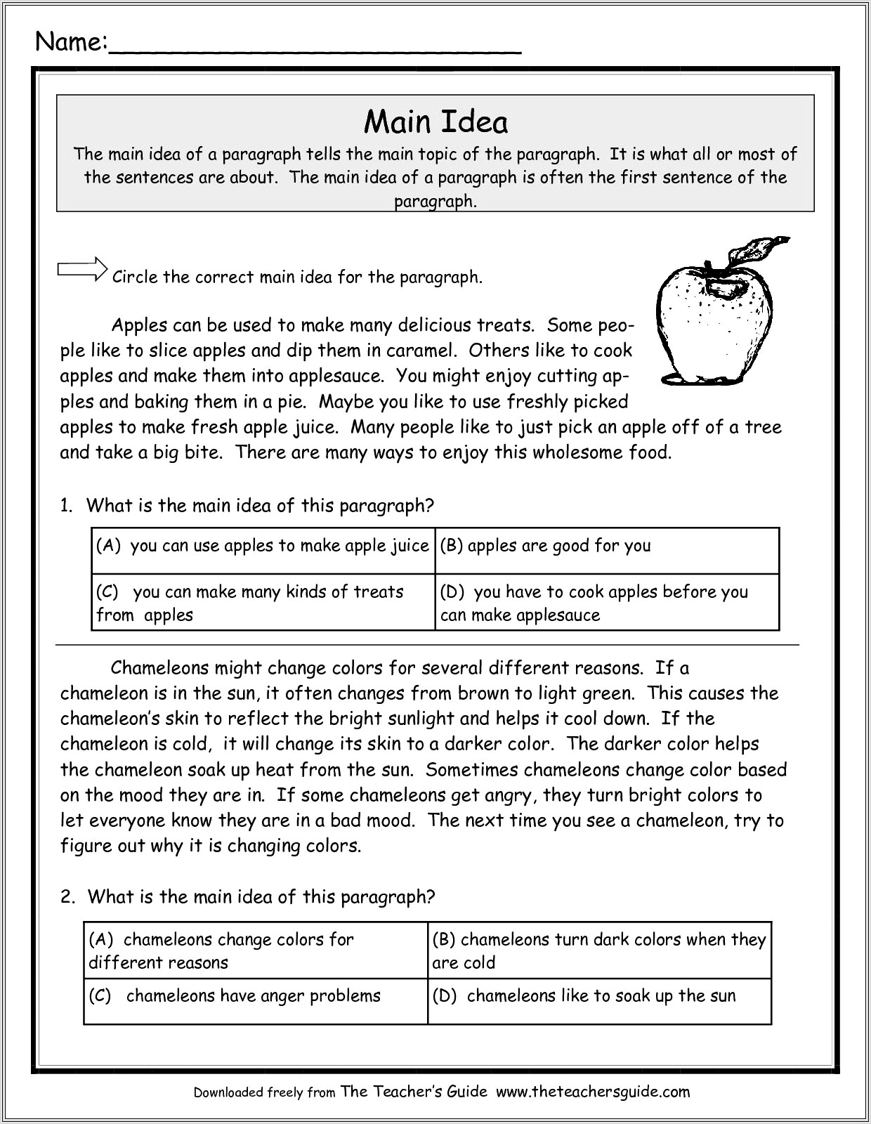 3rd Grade Worksheet On Main Idea