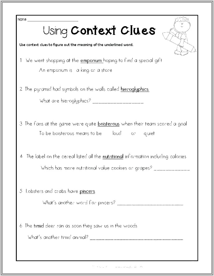 3rd Grade Worksheets Context Clues
