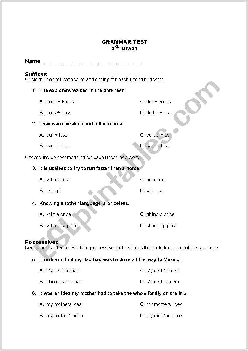3rd Grade Worksheets English