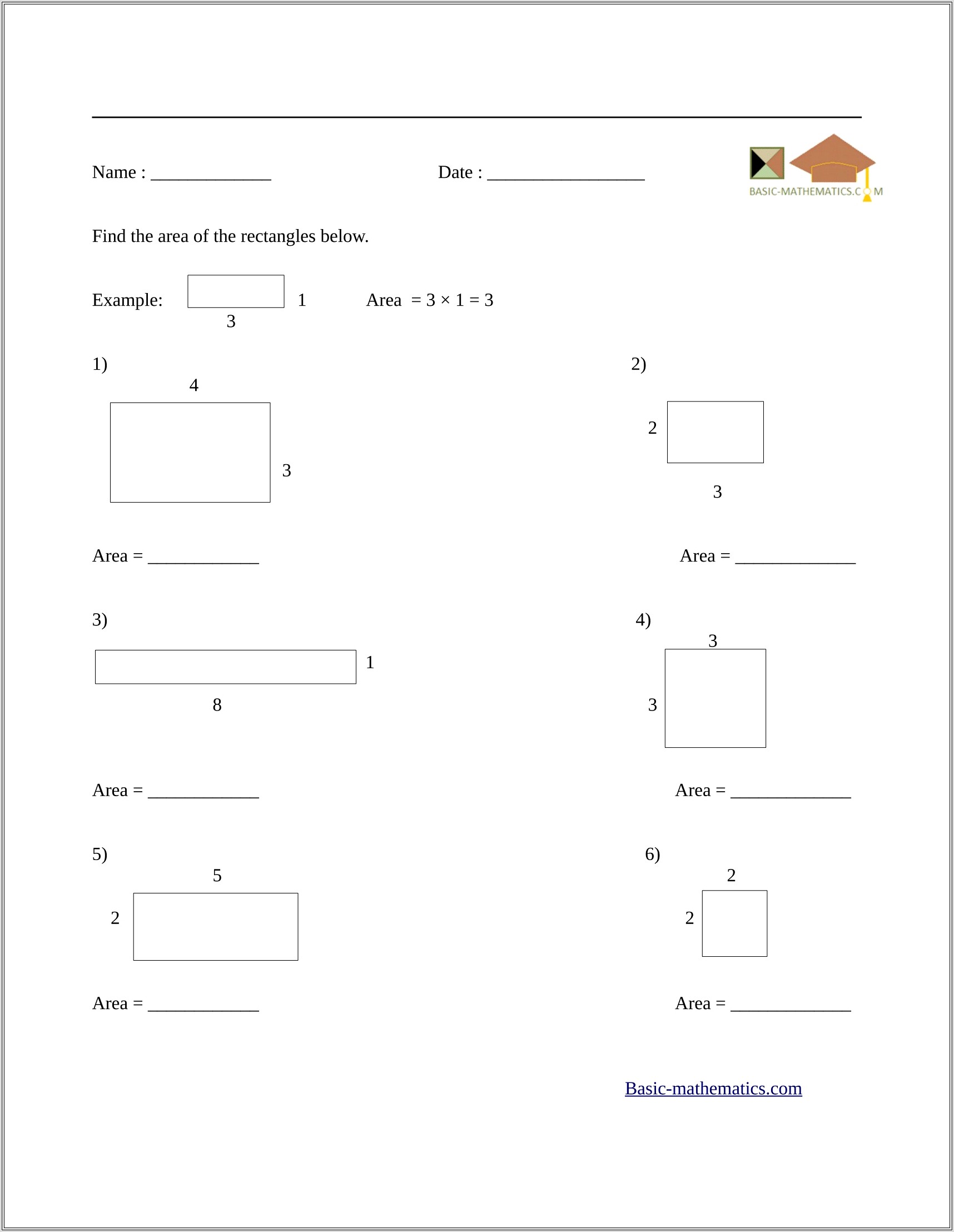 3rd Grade Worksheets For Area