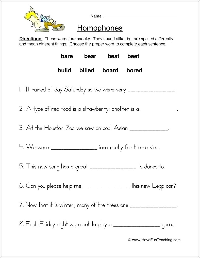 3rd Grade Worksheets Homophones