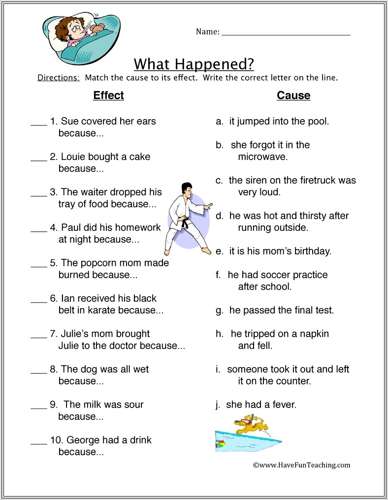 3rd Grade Worksheets On Cause And Effect