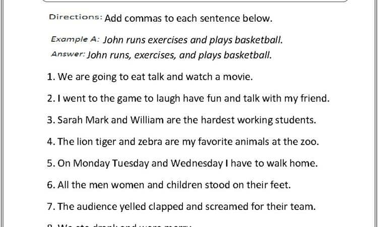 3rd Grade Worksheets On Commas