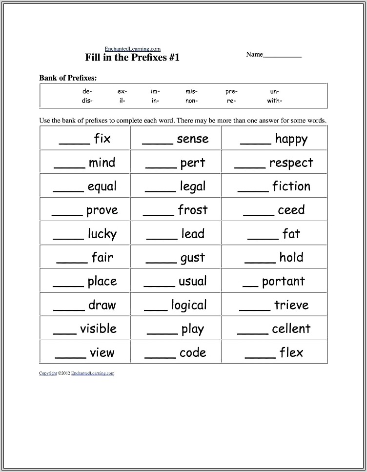 3rd Grade Worksheets On Prefixes And Suffixes
