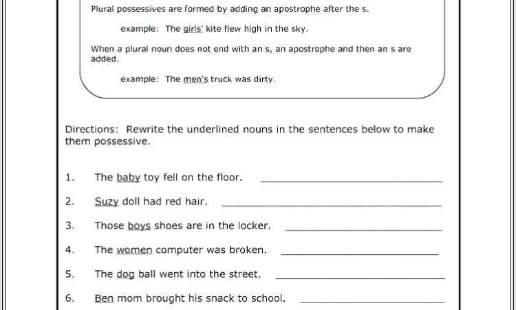 3rd Grade Worksheets Possessive Nouns