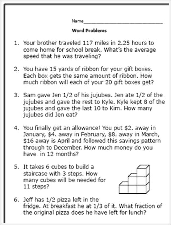 4th Grade Math Word Problems Worksheets Pdf