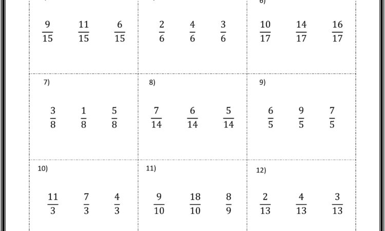 4th Grade Worksheet Comparing Fractions