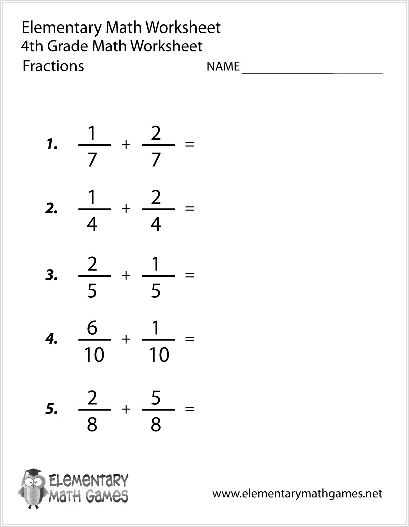 4th Grade Worksheet Fractions