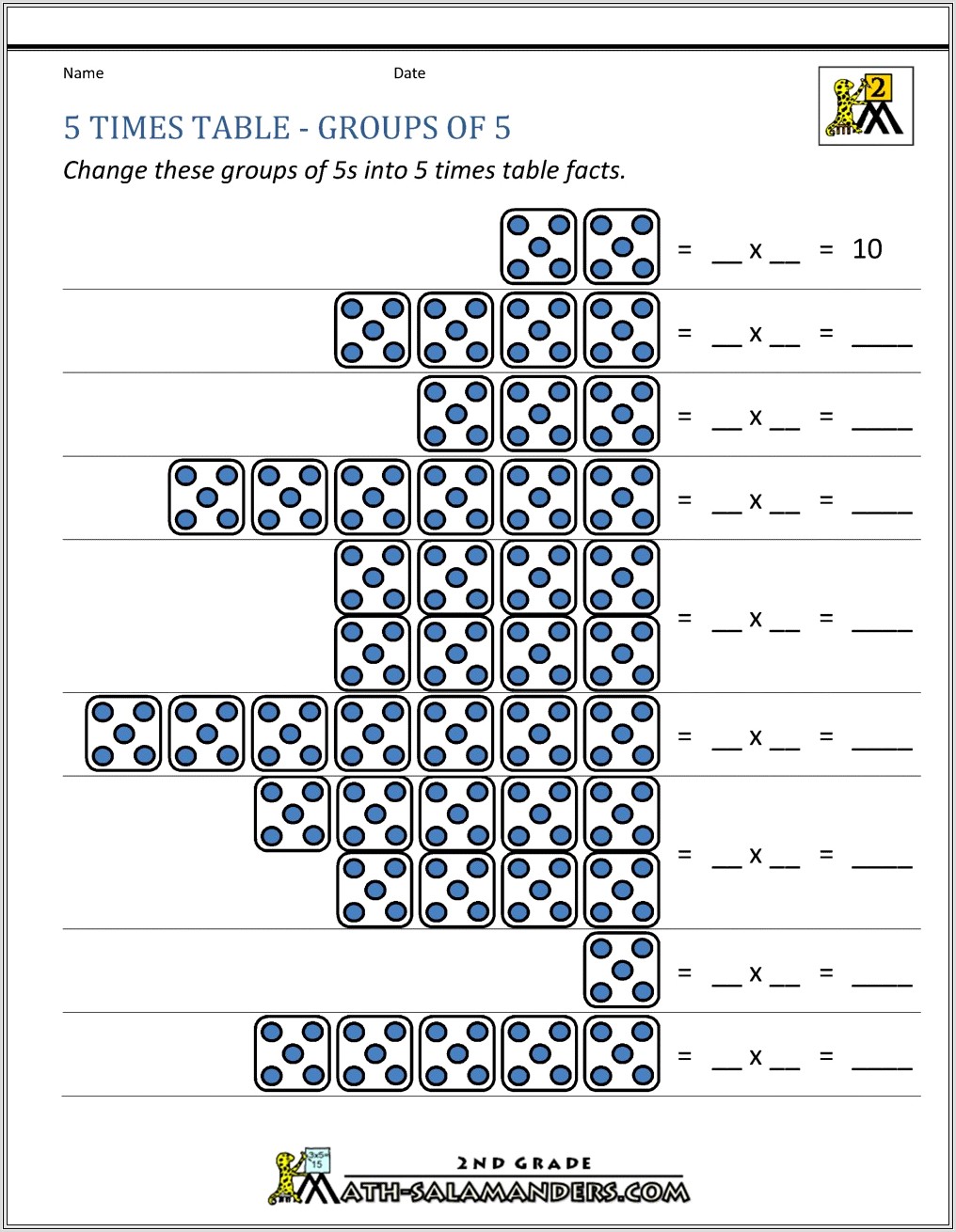 5 Times Table Array Worksheet