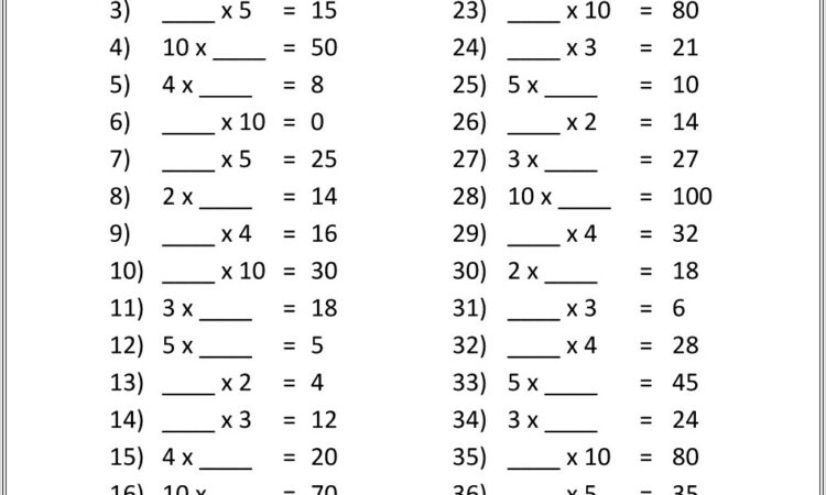 5 Times Table Game Worksheet