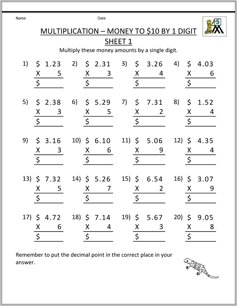 5th Grade Math Printable Worksheets