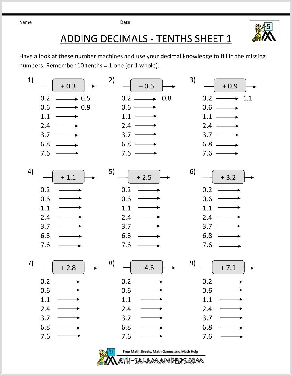 5th Grade Math Worksheets For Decimals