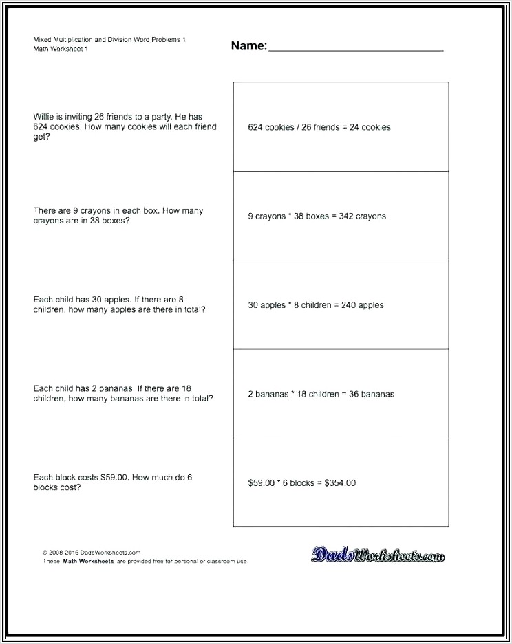 5th Grade Math Worksheets Free Word Problems