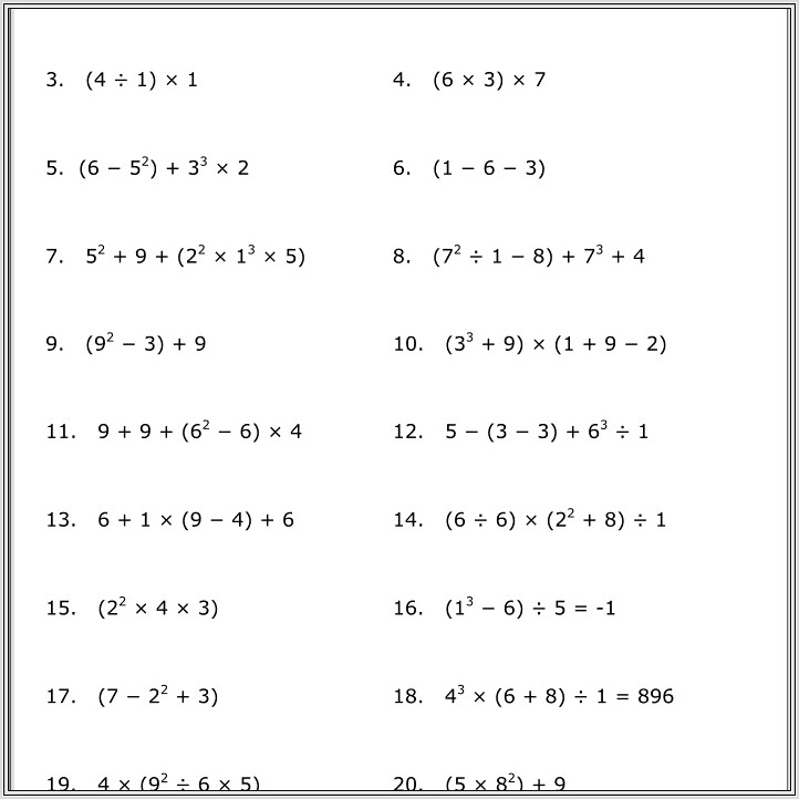 5th Grade Math Worksheets Pemdas