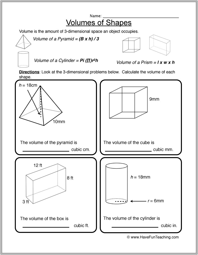 5th Grade Math Worksheets Volume