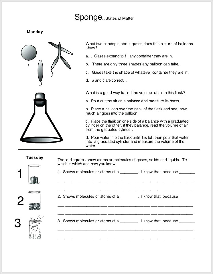 5th Grade Science Worksheets Matter