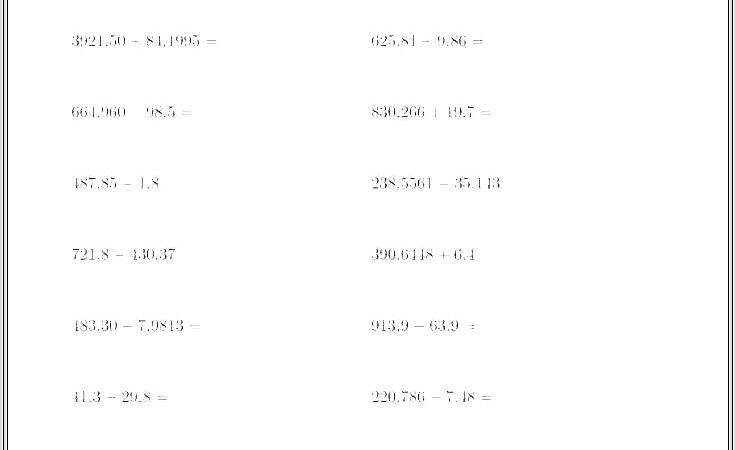 5th Grade Worksheet Adding And Subtracting Decimals