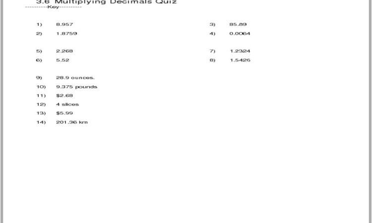 5th Grade Worksheet Multiplying Decimals