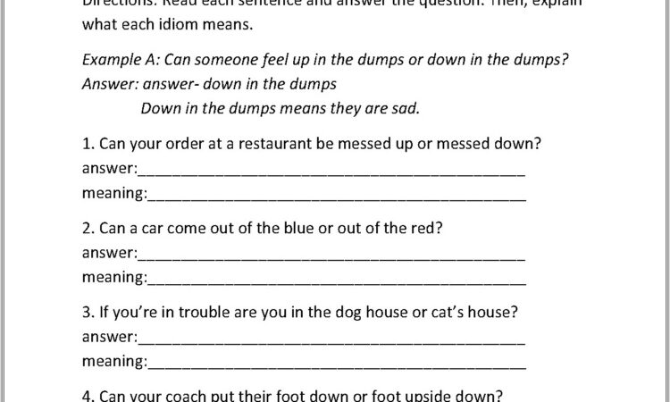 5th Grade Worksheet On Idioms