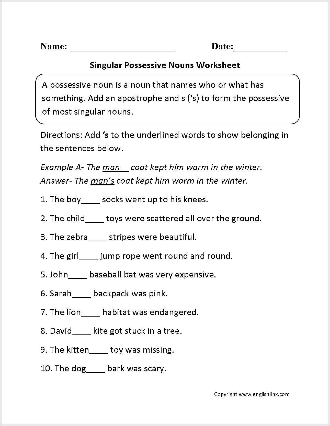 5th Grade Worksheet On Nouns