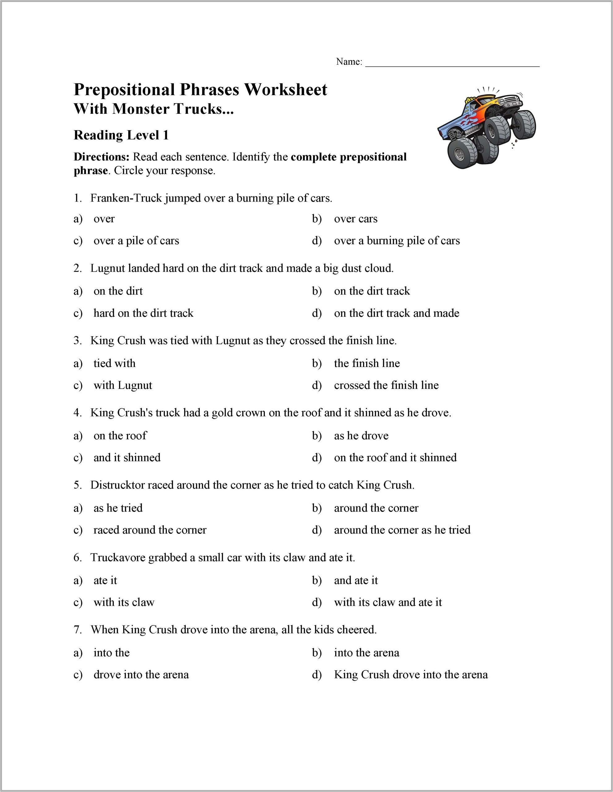 5th Grade Worksheet On Prepositions
