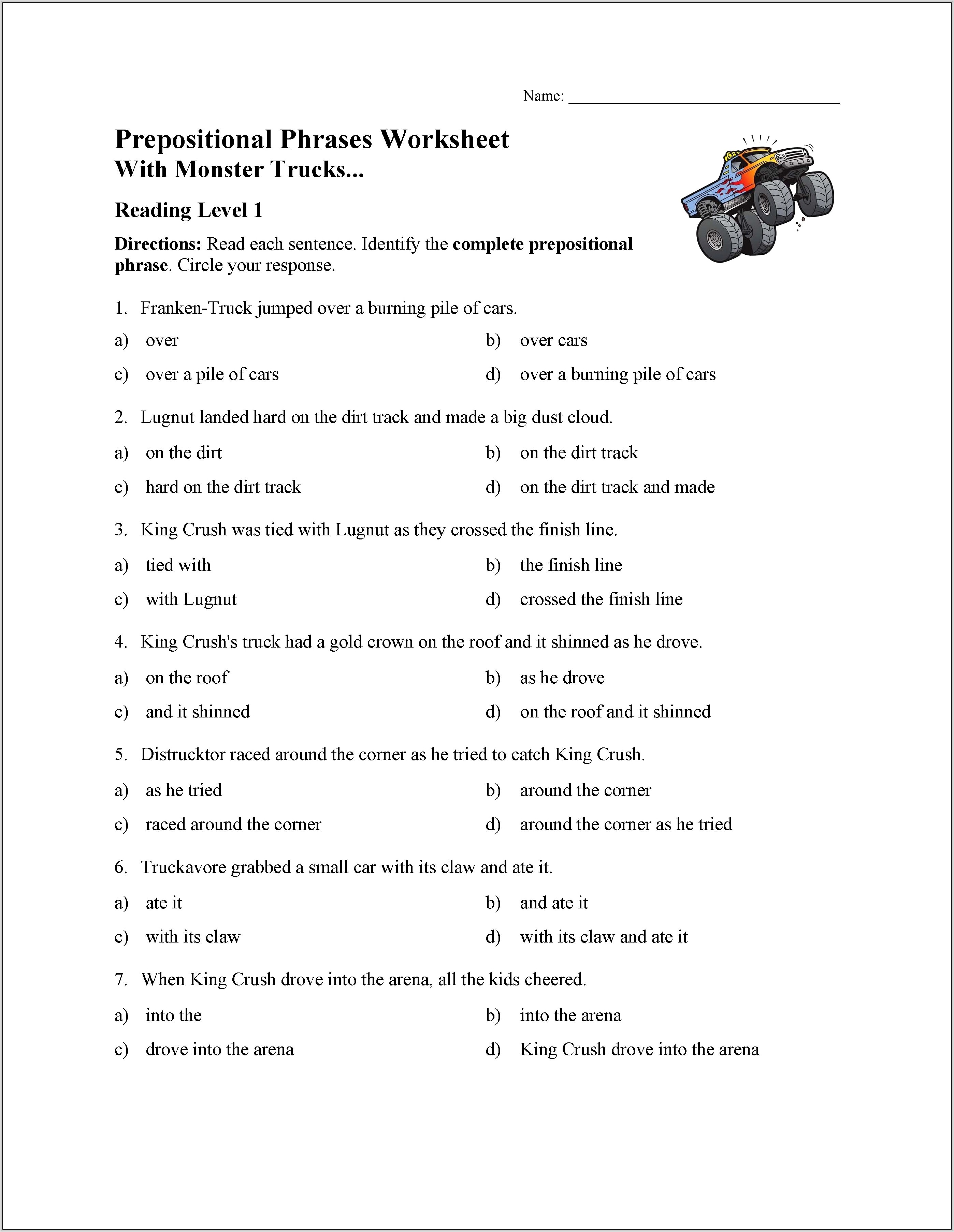 5th Grade Worksheet On Prepositions