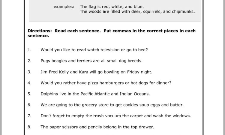 5th Grade Worksheet Using Commas