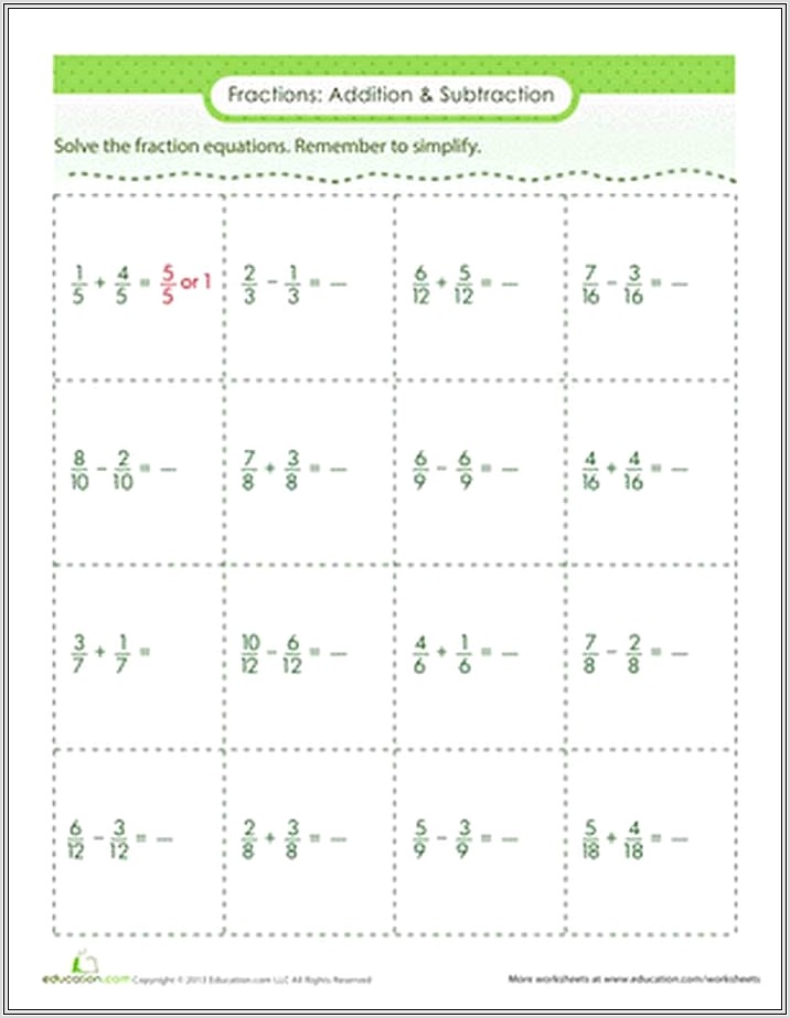 5th Grade Worksheets Adding And Subtracting Fractions