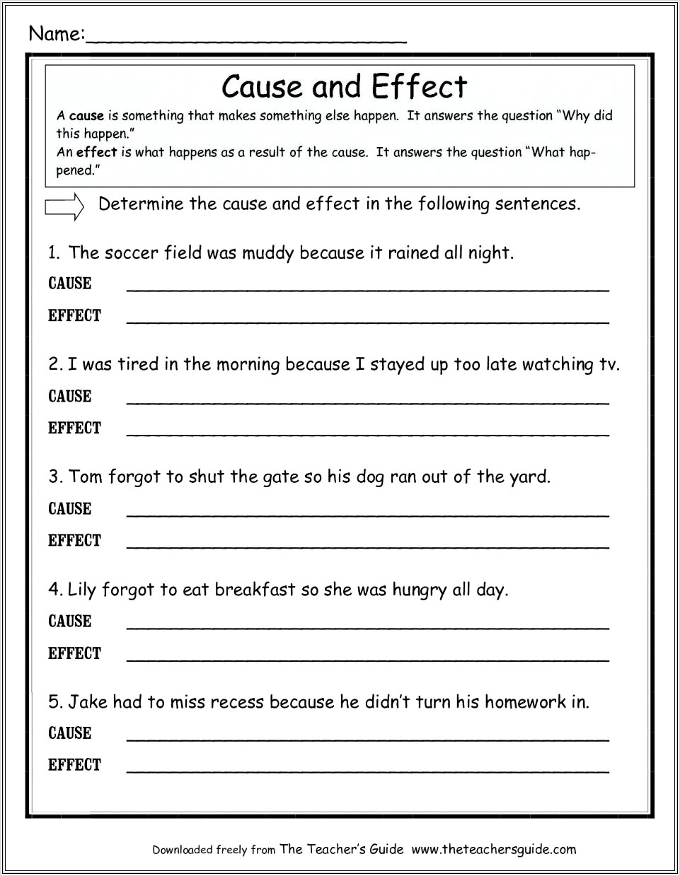 5th Grade Worksheets Cause And Effect