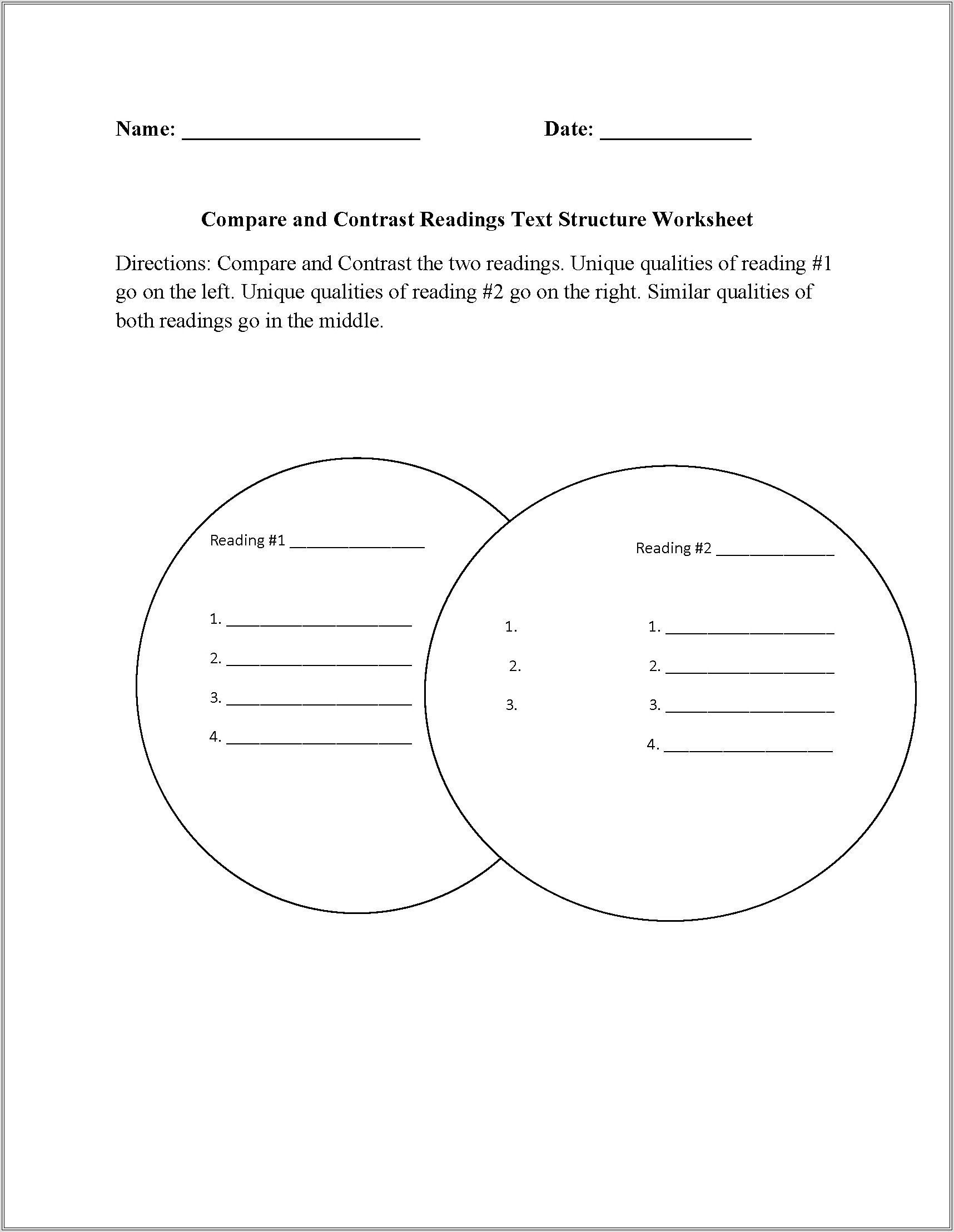 5th Grade Worksheets On Compare And Contrast