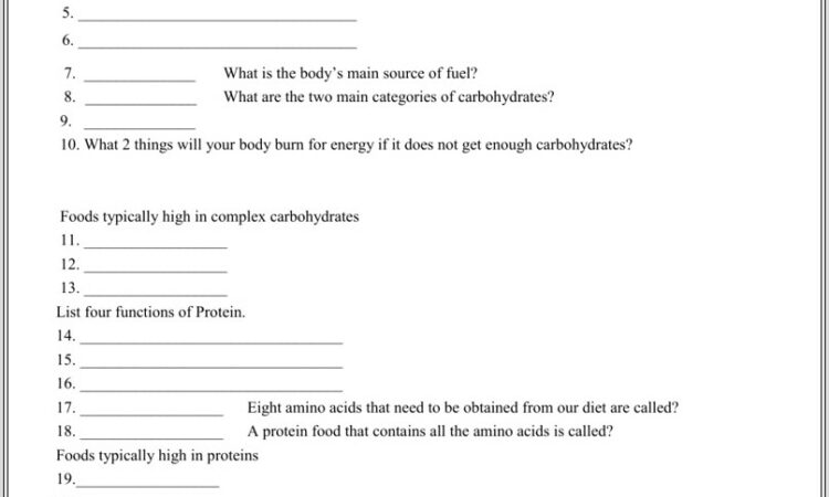 6 Food Nutrients Worksheet