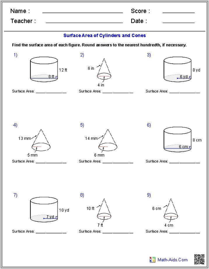6th Grade Math Worksheets Surface Area