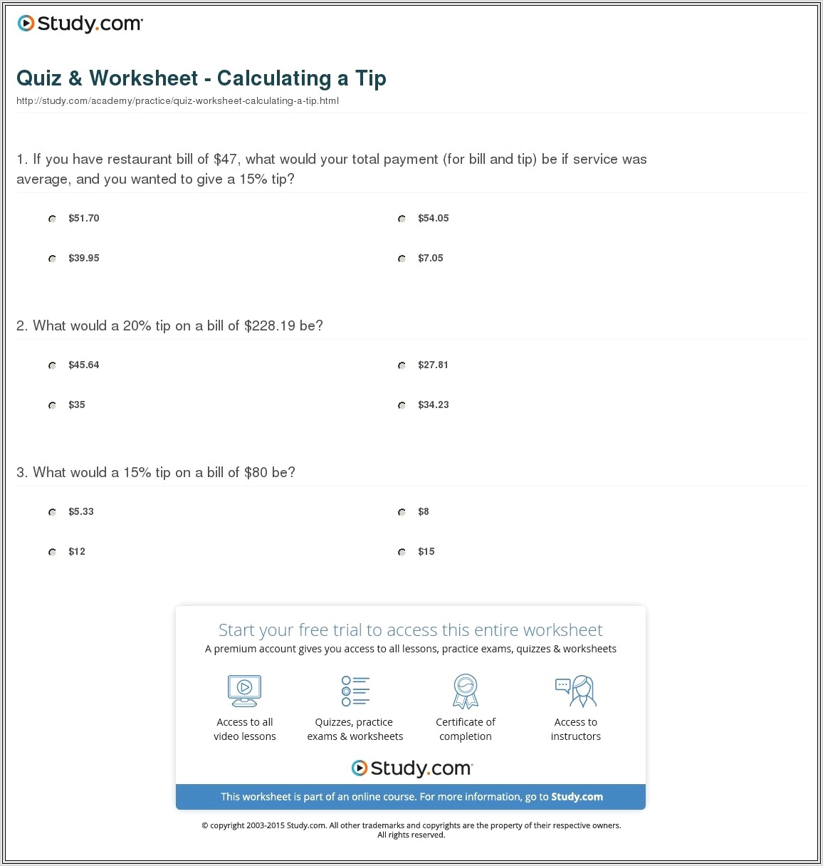 8th Grade Consumer Math Worksheets