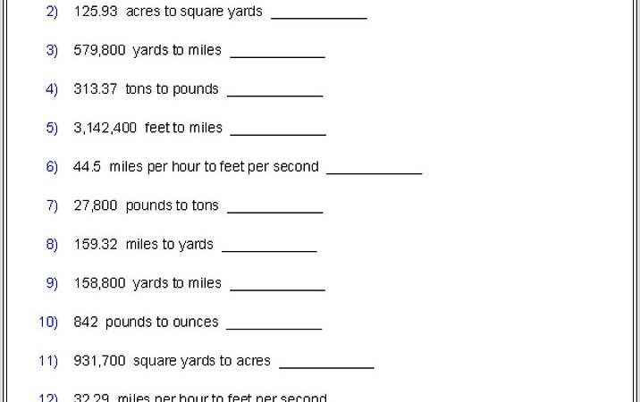 8th Grade Math Conversion Worksheets