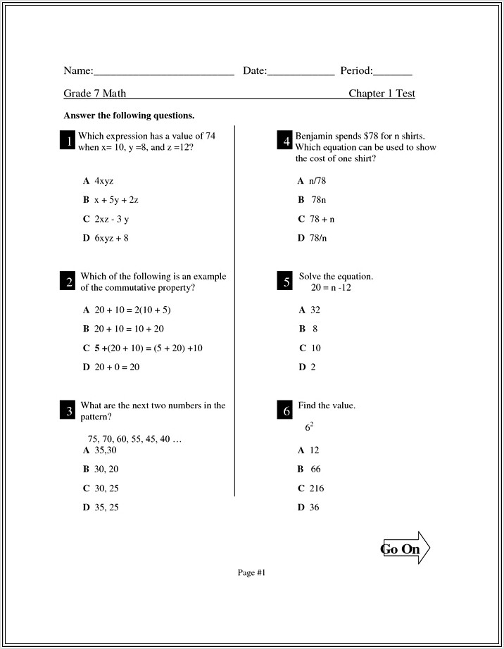 8th Grade Math Test Free Printable