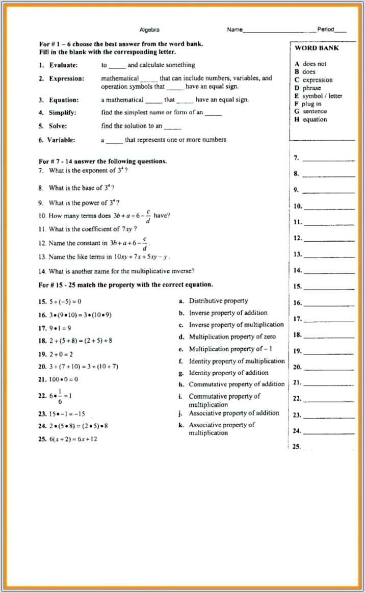 8th Grade Math Worksheet Pdf