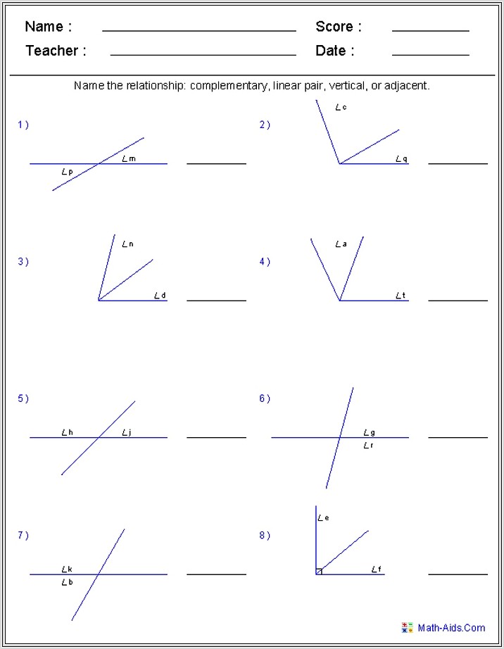 8th Grade Math Worksheets Angles