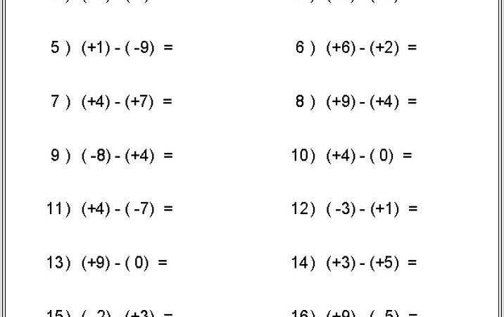 8th Grade Math Worksheets Integers