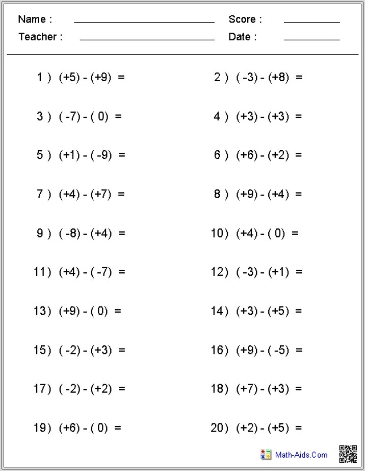 8th Grade Math Worksheets Integers