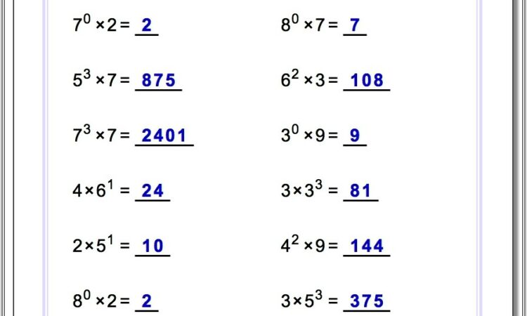 8th Grade Math Worksheets On Exponents